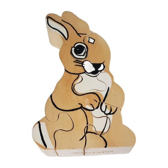 Woodstock Toymakers Thick Wood Vintage Style Puzzle 3 Dimensional Bunny Rabbit - Picture 1 of 3